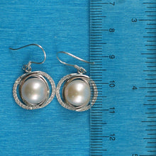 Load image into Gallery viewer, Sterling Silver Pink Pearl CZ Hook Earrings (58 CZ, Wide Design)