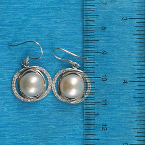 Sterling Silver Pink Pearl CZ Hook Earrings (58 CZ, Wide Design)