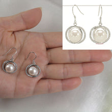 Load image into Gallery viewer, Sterling Silver White Pearl CZ Hook Earrings (58 CZ, Wide Design)