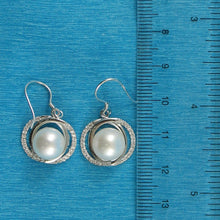 Load image into Gallery viewer, Sterling Silver White Pearl CZ Hook Earrings (58 CZ, Wide Design)