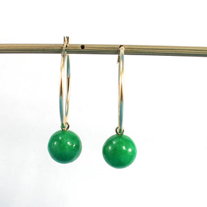 Vintage 14kt Yellow Gold Green Jade Hoop Earrings