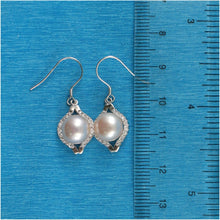 Load image into Gallery viewer, Sterling Silver Pink Pearl CZ Hook Earrings (40 CZ)