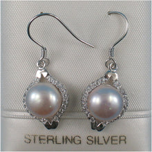 Load image into Gallery viewer, Sterling Silver Pink Pearl CZ Hook Earrings (40 CZ)