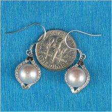 Load image into Gallery viewer, Sterling Silver Pink Pearl CZ Hook Earrings (40 CZ)