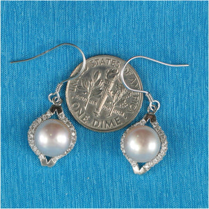 Sterling Silver Pink Pearl CZ Hook Earrings (40 CZ)