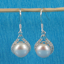 Load image into Gallery viewer, Sterling Silver Pink Pearl CZ Hook Earrings (40 CZ)