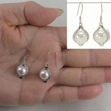 Load image into Gallery viewer, Sterling Silver White Pearl CZ Hook Earrings (40 CZ)