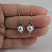 Load image into Gallery viewer, Sterling Silver White Pearl CZ Hook Earrings (40 CZ)