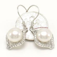 Load image into Gallery viewer, Sterling Silver White Pearl CZ Hook Earrings (40 CZ)