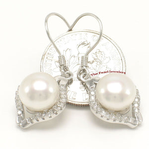 Sterling Silver White Pearl CZ Hook Earrings (40 CZ)