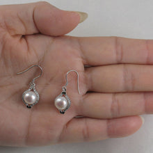 Load image into Gallery viewer, Sterling Silver White Pearl CZ Hook Earrings (40 CZ)