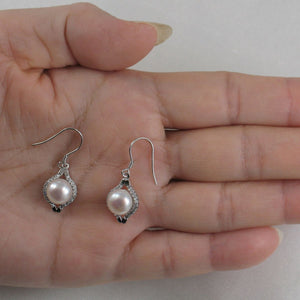 Sterling Silver White Pearl CZ Hook Earrings (40 CZ)