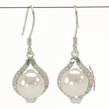 Load image into Gallery viewer, Sterling Silver White Pearl CZ Hook Earrings (40 CZ)