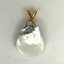 Load image into Gallery viewer, Baroque Coin Pearl Pendant – 14k Yellow Gold Rabbit-Ear Diamond Bail