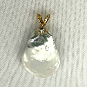 Baroque Coin Pearl Pendant – 14k Yellow Gold Rabbit-Ear Diamond Bail