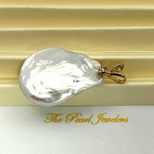 Load image into Gallery viewer, Baroque Coin Pearl Pendant – 14k Yellow Gold Rabbit-Ear Diamond Bail