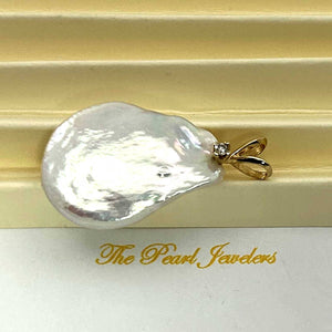Baroque Coin Pearl Pendant – 14k Yellow Gold Rabbit-Ear Diamond Bail