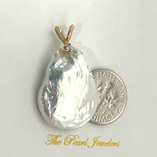 Load image into Gallery viewer, Baroque Coin Pearl Pendant – 14k Yellow Gold Rabbit-Ear Diamond Bail