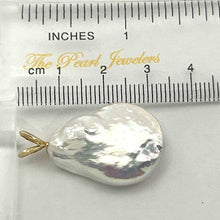 Load image into Gallery viewer, Baroque Coin Pearl Pendant – 14k Yellow Gold Rabbit-Ear Diamond Bail