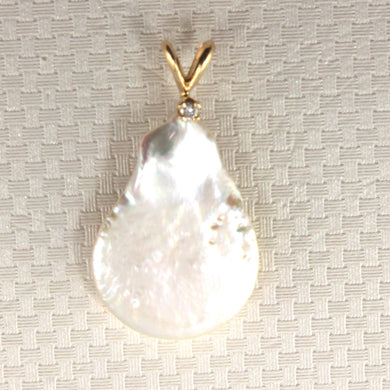 Baroque Coin Pearl Pendant – 14kt Yellow Gold Rabbit-Ear Diamond Bail