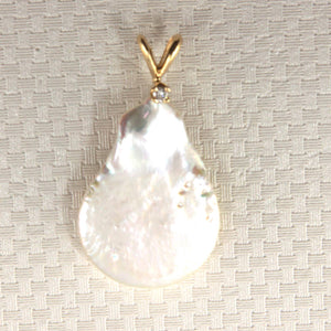 Baroque Coin Pearl Pendant – 14kt Yellow Gold Rabbit-Ear Diamond Bail