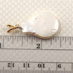 Baroque Coin Pearl Pendant – 14kt Yellow Gold Rabbit-Ear Diamond Bail
