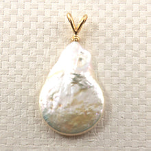 Load image into Gallery viewer, Baroque Coin Pearl Pendant – 14kt Yellow Gold Rabbit-Ear Diamond Bail