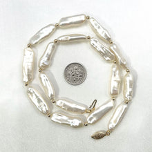 Load image into Gallery viewer, White Biwa Pearl &amp; Gold Bead Necklace with 14k Gold Clasp