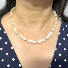 Load image into Gallery viewer, White Biwa Pearl &amp; Gold Bead Necklace with 14k Gold Clasp