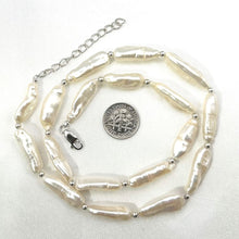 Load image into Gallery viewer, White Biwa Pearl &amp; Silver Bead Necklace with Trigger Clasp