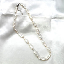 Load image into Gallery viewer, White Biwa Pearl &amp; Silver Bead Necklace with Trigger Clasp