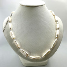 Load image into Gallery viewer, White Biwa Pearl &amp; Silver Bead Necklace with Trigger Clasp