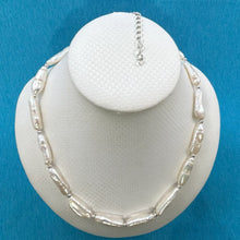 Load image into Gallery viewer, White Biwa Pearl &amp; Silver Bead Necklace with Trigger Clasp