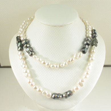 Baroque Peanut-Shaped Black & White Pearl Necklace – 32