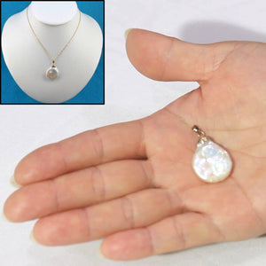 White Coin Pearl Pendant – 14k Yellow Gold with Singapore Chain Options