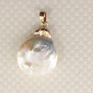 White Coin Pearl Pendant – 14k Yellow Gold with Singapore Chain Options