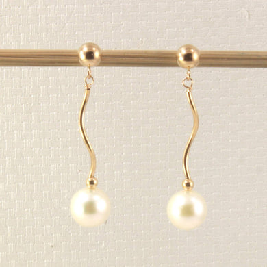 14K Yellow Gold Spiral Tube White Pearl Stud Earrings (7.5–8mm)