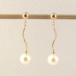 14K Yellow Gold Spiral Tube White Pearl Stud Earrings (7.5–8mm)