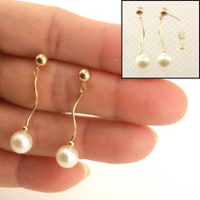 Load image into Gallery viewer, 14K Yellow Gold Spiral Tube White Pearl Stud Earrings (7.5–8mm)