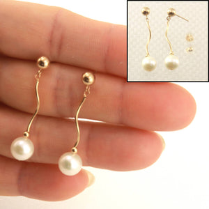 14K Yellow Gold Spiral Tube White Pearl Stud Earrings (7.5–8mm)