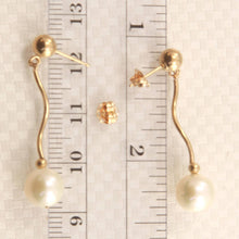 Load image into Gallery viewer, 14K Yellow Gold Spiral Tube White Pearl Stud Earrings (7.5–8mm)