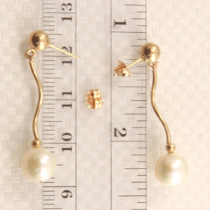 14K Yellow Gold Spiral Tube White Pearl Stud Earrings (7.5–8mm)