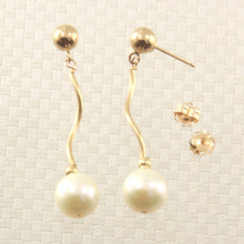 Load image into Gallery viewer, 14K Yellow Gold Spiral Tube White Pearl Stud Earrings (7.5–8mm)