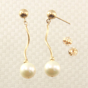 14K Yellow Gold Spiral Tube White Pearl Stud Earrings (7.5–8mm)
