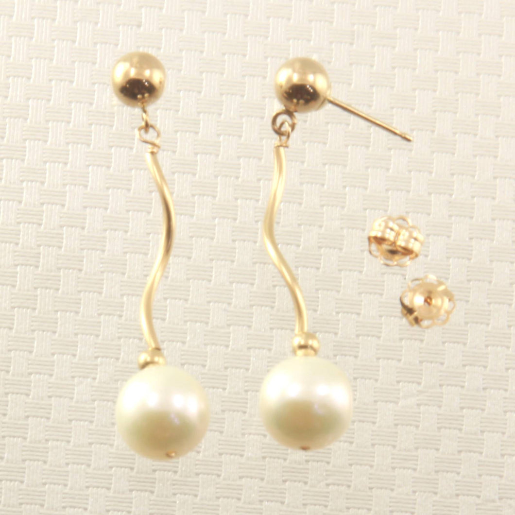 14K Yellow Gold Spiral Tube White Pearl Stud Earrings (7.5–8mm)