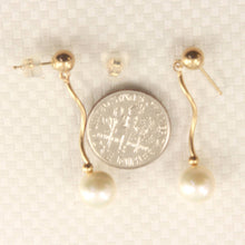 Load image into Gallery viewer, 14K Yellow Gold Spiral Tube White Pearl Stud Earrings (7.5–8mm)