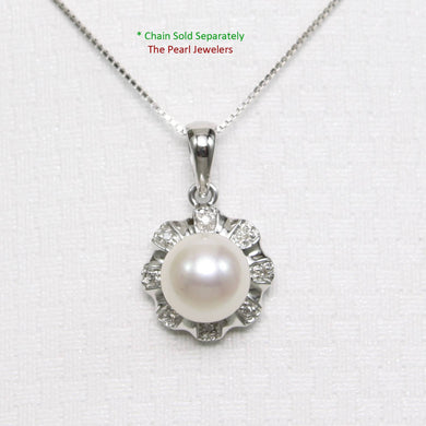 White Cultured Pearl Pendant – 14k White Gold with Diamond Halo