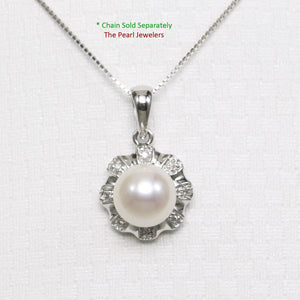 White Cultured Pearl Pendant – 14k White Gold with Diamond Halo