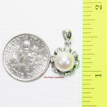 Load image into Gallery viewer, White Cultured Pearl Pendant – 14k White Gold with Diamond Halo