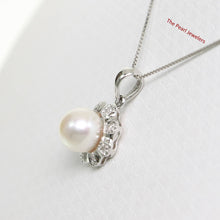Load image into Gallery viewer, White Cultured Pearl Pendant – 14k White Gold with Diamond Halo